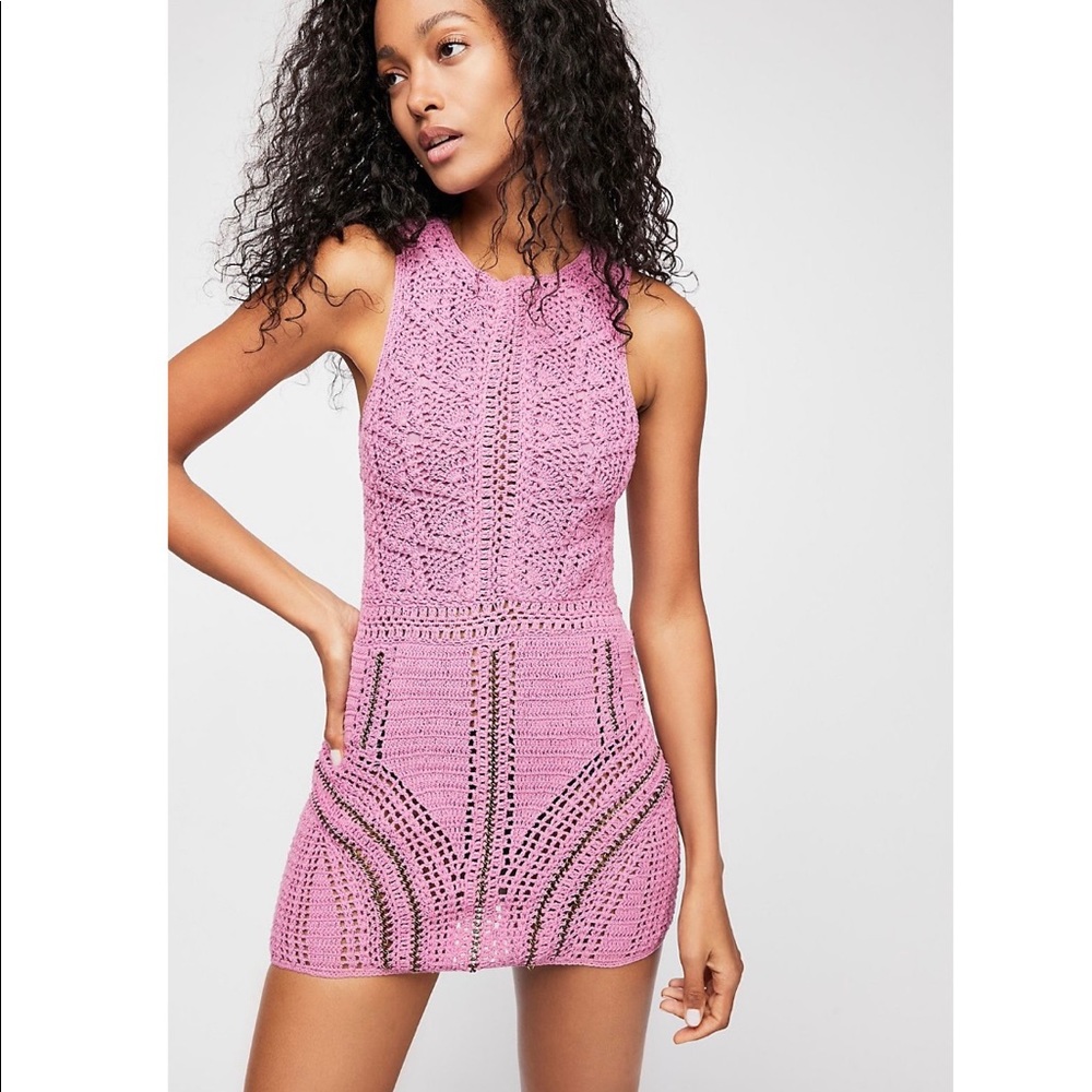 Free People Nikki Flook Crochet Metal Mini Dress